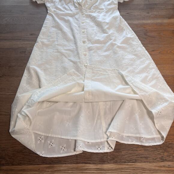 Madewell Eyelet Tie Front Midi Dress White Cotton Short Sleeve Size 4 Boho Bride - Picture 8 of 16